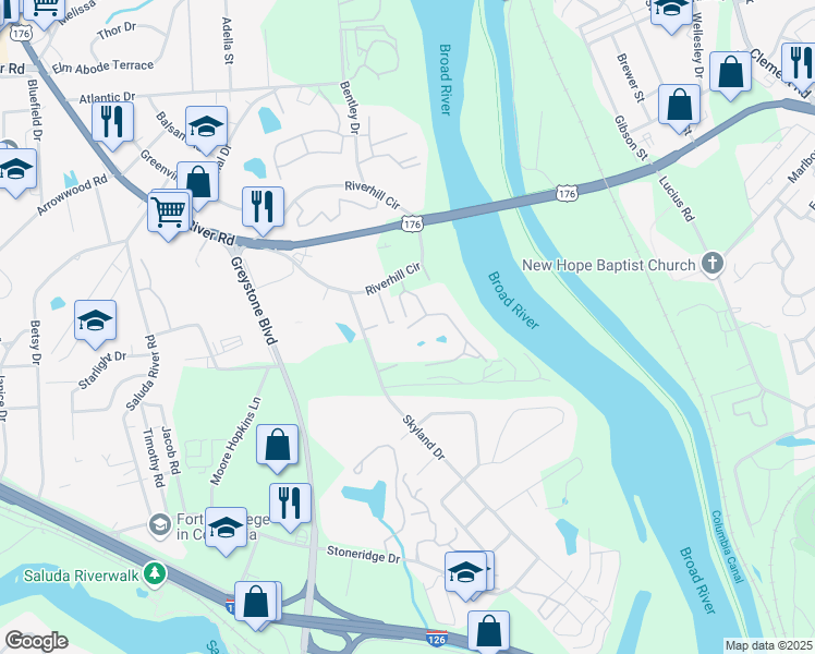 map of restaurants, bars, coffee shops, grocery stores, and more near 4 River Hill Circle in Columbia