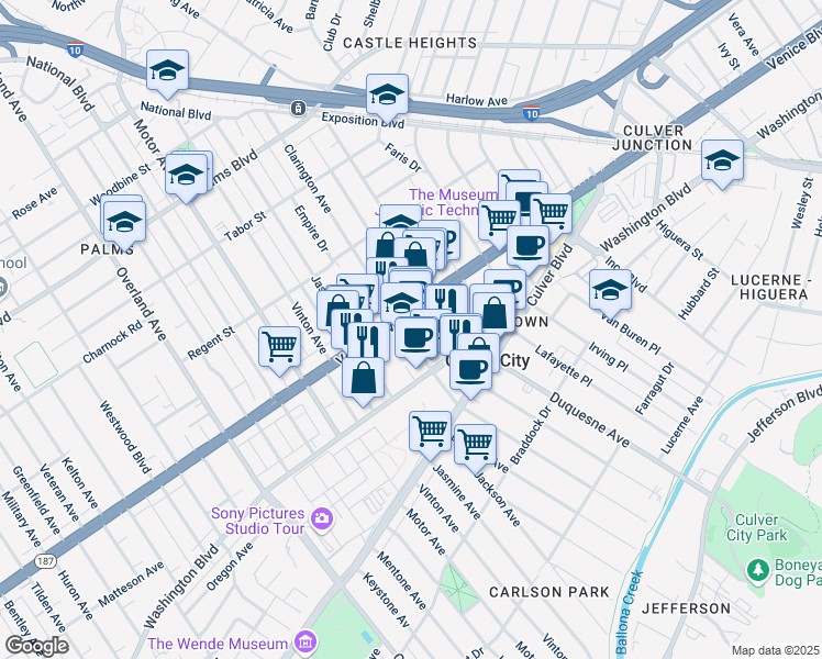 map of restaurants, bars, coffee shops, grocery stores, and more near in Los Angeles