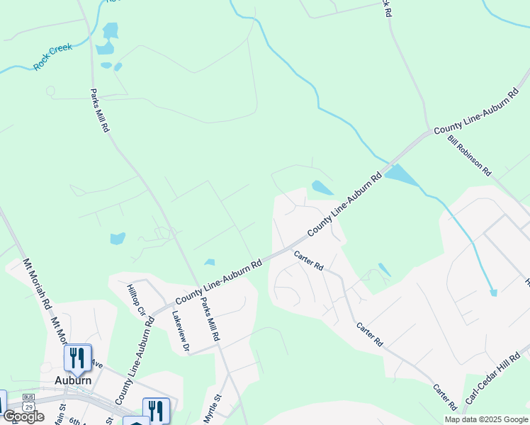 map of restaurants, bars, coffee shops, grocery stores, and more near 184 County Line-Auburn Road in Auburn