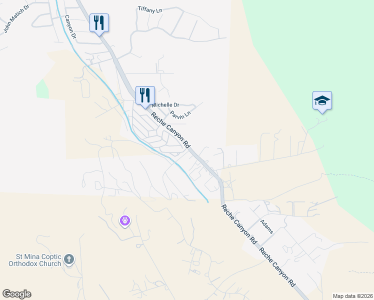 map of restaurants, bars, coffee shops, grocery stores, and more near 1820 South Reche Canyon Road in Colton