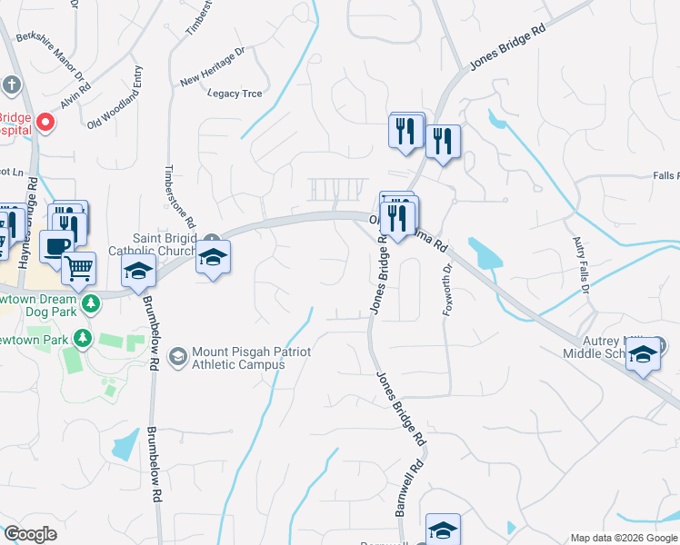 map of restaurants, bars, coffee shops, grocery stores, and more near 9941 Carrington Lane in Alpharetta