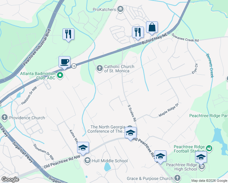 map of restaurants, bars, coffee shops, grocery stores, and more near 3484 Debbie Court Northwest in Duluth