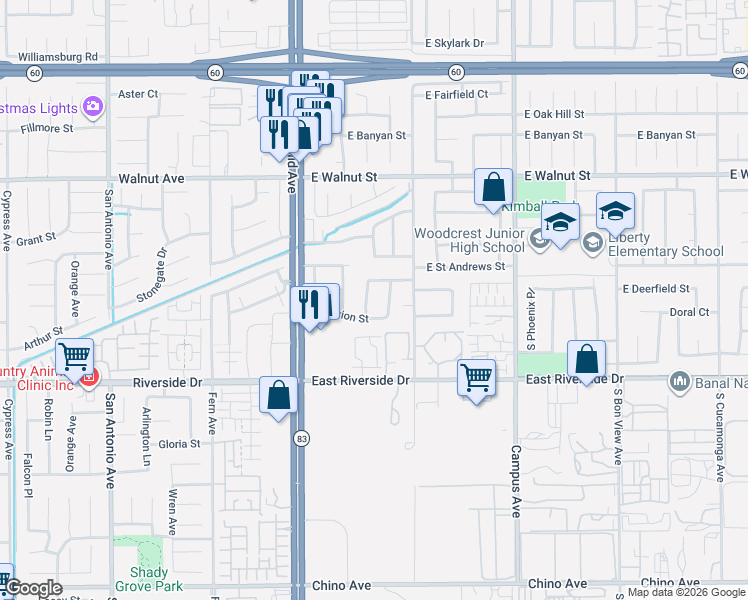 map of restaurants, bars, coffee shops, grocery stores, and more near 376 East Merion Street in Ontario
