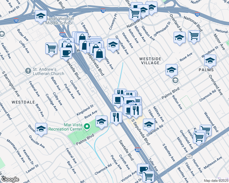 map of restaurants, bars, coffee shops, grocery stores, and more near 3330 South Sepulveda Boulevard in Los Angeles