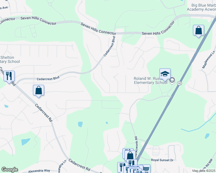 map of restaurants, bars, coffee shops, grocery stores, and more near 234 Parkcrest Crossing in Dallas