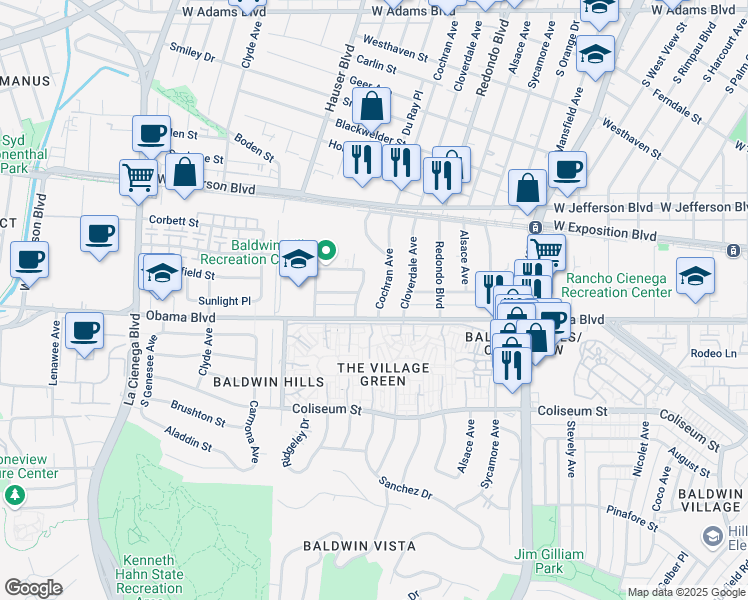 map of restaurants, bars, coffee shops, grocery stores, and more near 3549 Cochran Avenue in Los Angeles