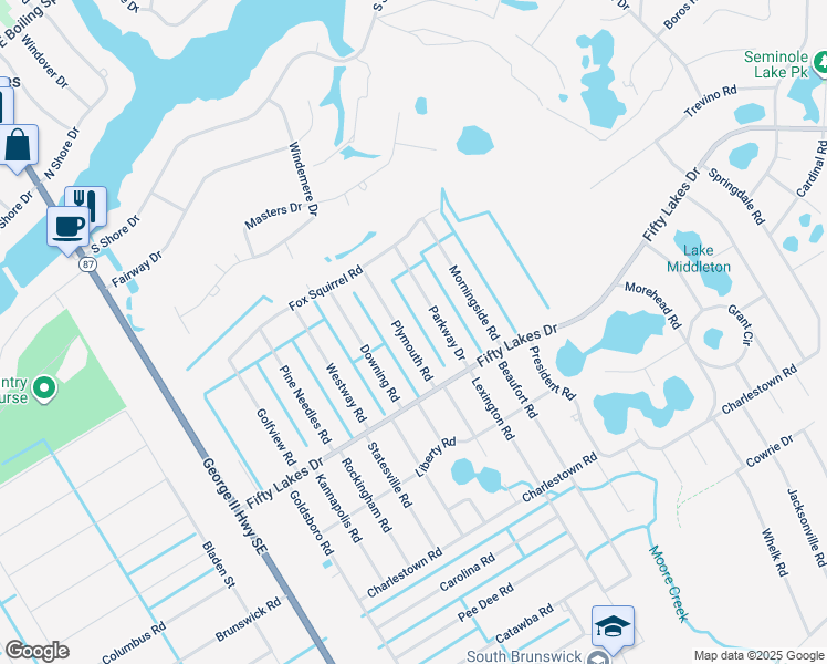 map of restaurants, bars, coffee shops, grocery stores, and more near 921 Plymouth Road in Southport
