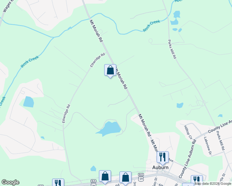 map of restaurants, bars, coffee shops, grocery stores, and more near 148 Mount Moriah Road in Auburn