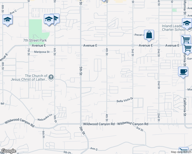 map of restaurants, bars, coffee shops, grocery stores, and more near 34442 Fairview Drive in Yucaipa
