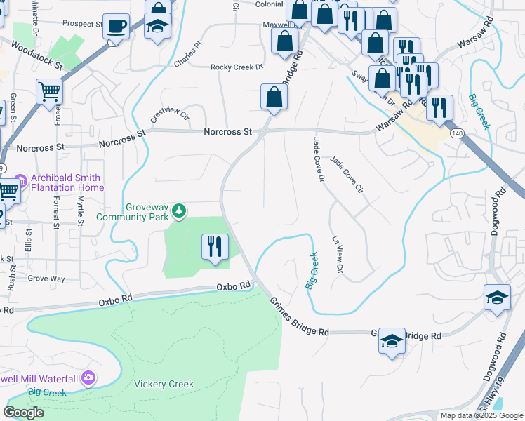 map of restaurants, bars, coffee shops, grocery stores, and more near 910 Melody Lane in Roswell