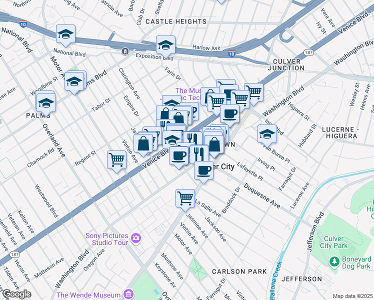 map of restaurants, bars, coffee shops, grocery stores, and more near in Los Angeles