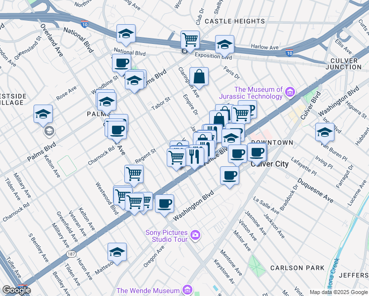 map of restaurants, bars, coffee shops, grocery stores, and more near 3718 Vinton Avenue in Los Angeles