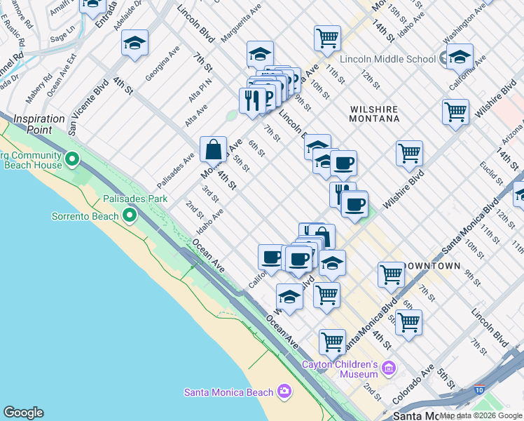 map of restaurants, bars, coffee shops, grocery stores, and more near 930 5th Street in Santa Monica
