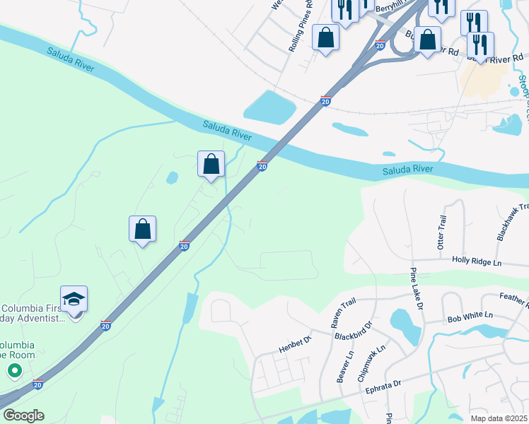 map of restaurants, bars, coffee shops, grocery stores, and more near Interstate 20 in Lexington