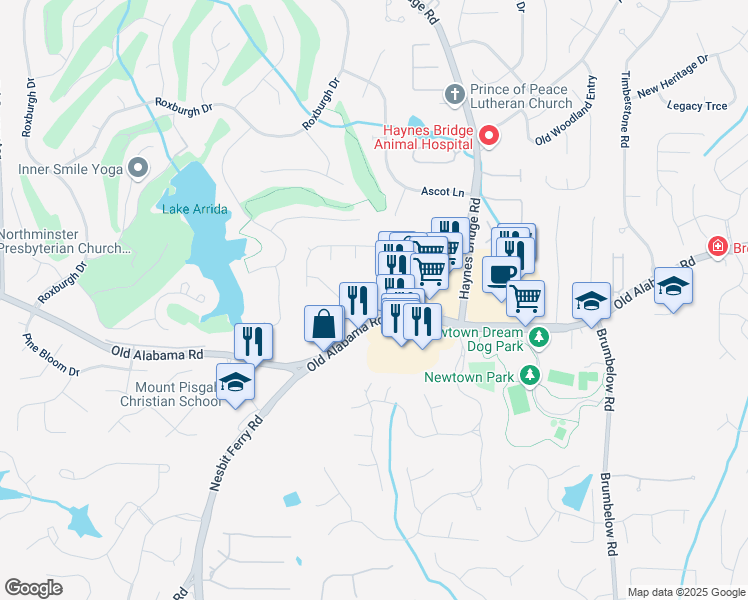 map of restaurants, bars, coffee shops, grocery stores, and more near 3000 Old Alabama Road in Johns Creek