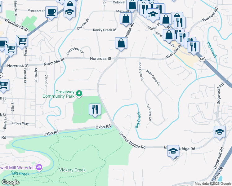 map of restaurants, bars, coffee shops, grocery stores, and more near 910 Melody Lane in Roswell