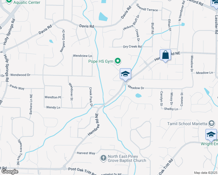 map of restaurants, bars, coffee shops, grocery stores, and more near 3001 Hembree Road Northeast in Marietta