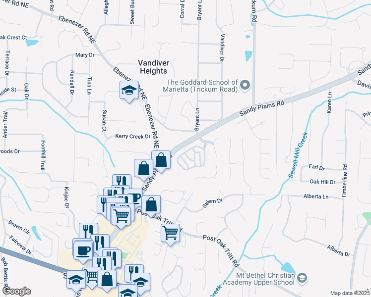 map of restaurants, bars, coffee shops, grocery stores, and more near 2220 Rosemoore Walk in Marietta