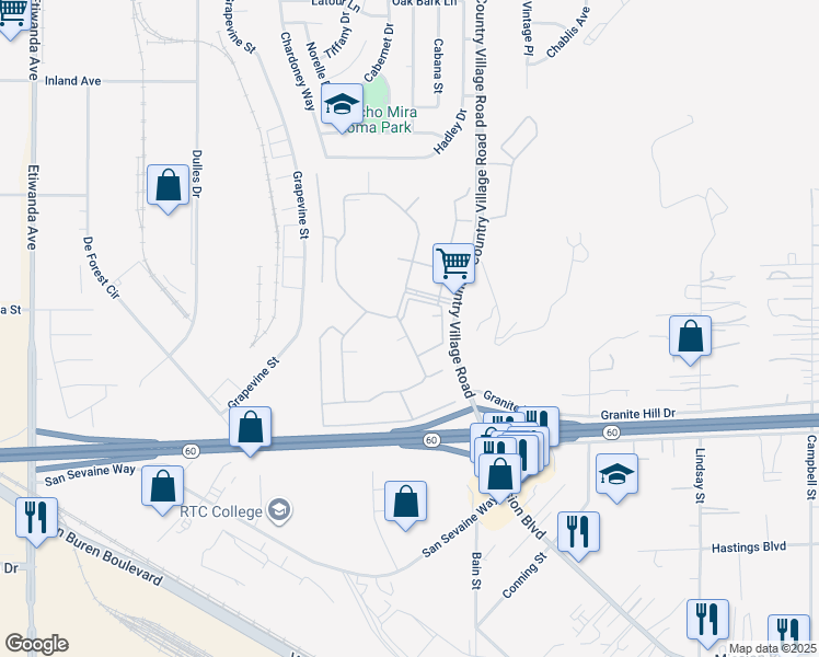 map of restaurants, bars, coffee shops, grocery stores, and more near 10250 Country Club Drive in Jurupa Valley