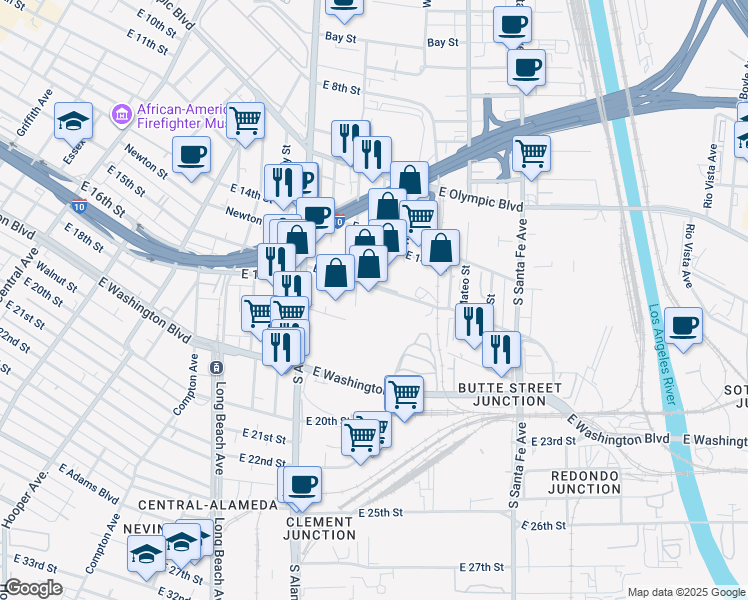 map of restaurants, bars, coffee shops, grocery stores, and more near 1930 East 15th Street in Los Angeles