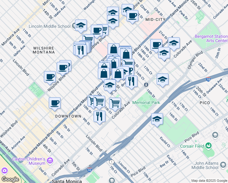 map of restaurants, bars, coffee shops, grocery stores, and more near 1438 14th Street in Santa Monica