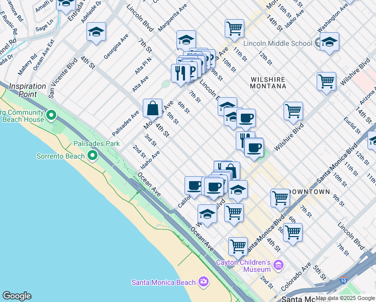 map of restaurants, bars, coffee shops, grocery stores, and more near 947 4th Street in Santa Monica