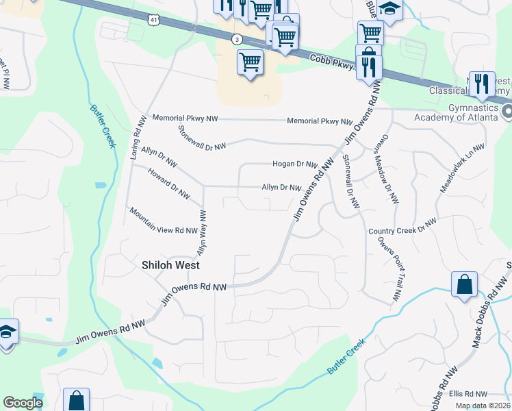 map of restaurants, bars, coffee shops, grocery stores, and more near 2814 Magnolia Creek Drive Northwest in Kennesaw