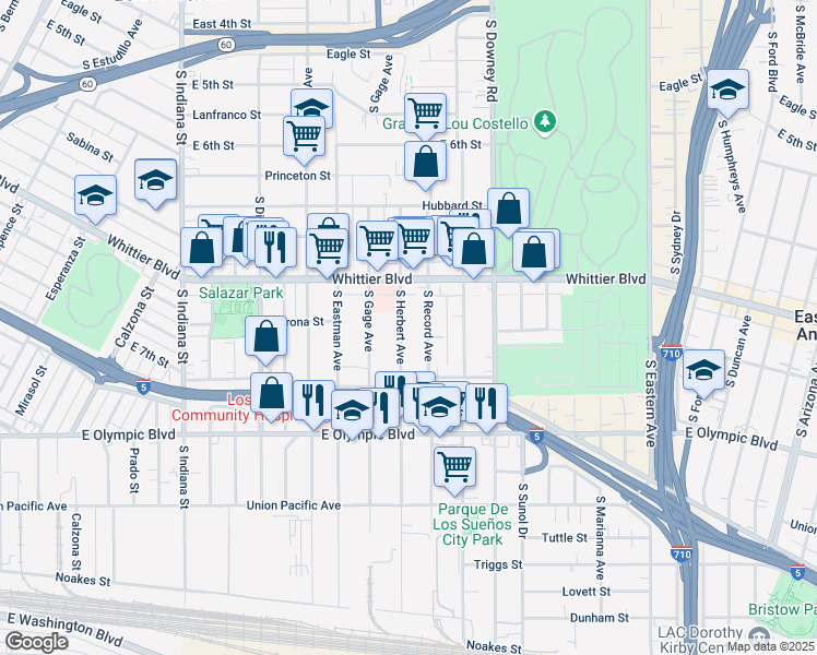 map of restaurants, bars, coffee shops, grocery stores, and more near 936 South Herbert Avenue in Los Angeles