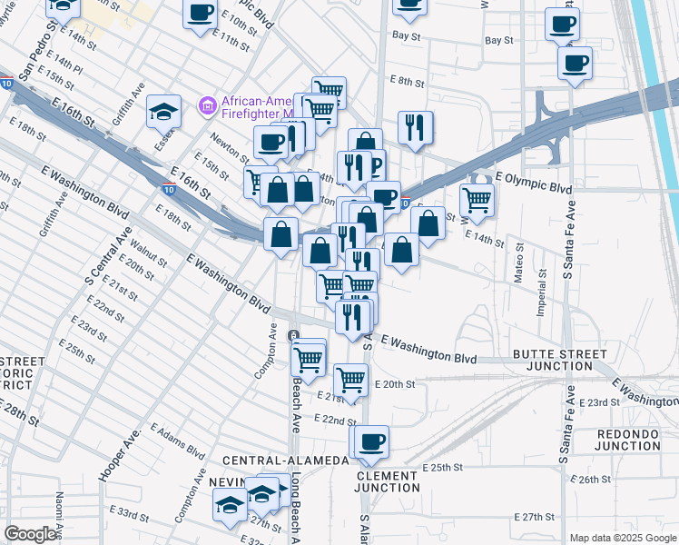 map of restaurants, bars, coffee shops, grocery stores, and more near 1832 East 16th Street in Los Angeles