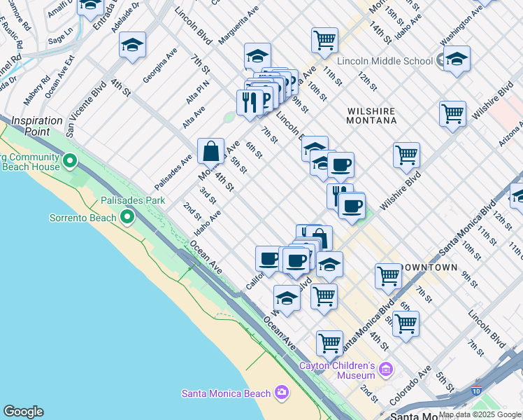 map of restaurants, bars, coffee shops, grocery stores, and more near 930 5th Street in Santa Monica