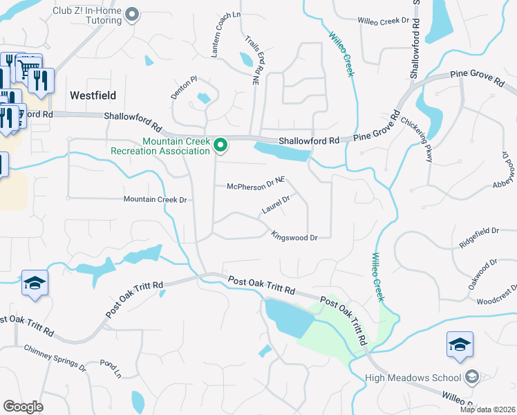 map of restaurants, bars, coffee shops, grocery stores, and more near 4933 Laurel Drive in Roswell