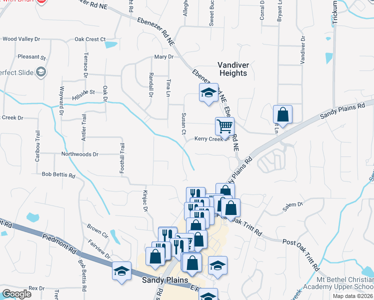 map of restaurants, bars, coffee shops, grocery stores, and more near 1940 Kerry Creek Drive in Marietta