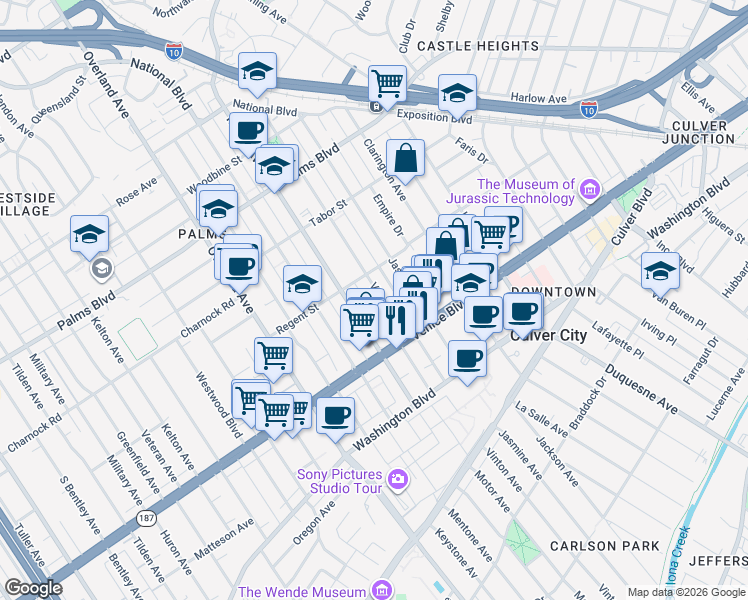 map of restaurants, bars, coffee shops, grocery stores, and more near 3718 Vinton Avenue in Los Angeles