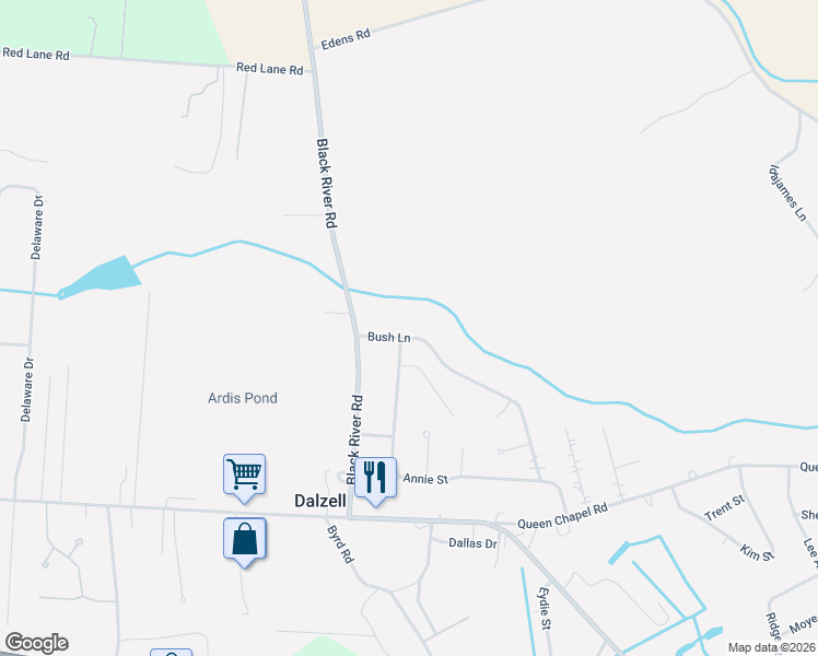 map of restaurants, bars, coffee shops, grocery stores, and more near 3148 Bush Lane in Dalzell