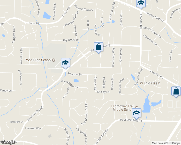 map of restaurants, bars, coffee shops, grocery stores, and more near 2849 Meadow Drive in Marietta