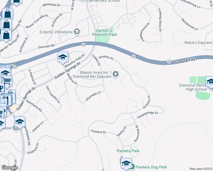 map of restaurants, bars, coffee shops, grocery stores, and more near 475 Carpio Drive in Diamond Bar