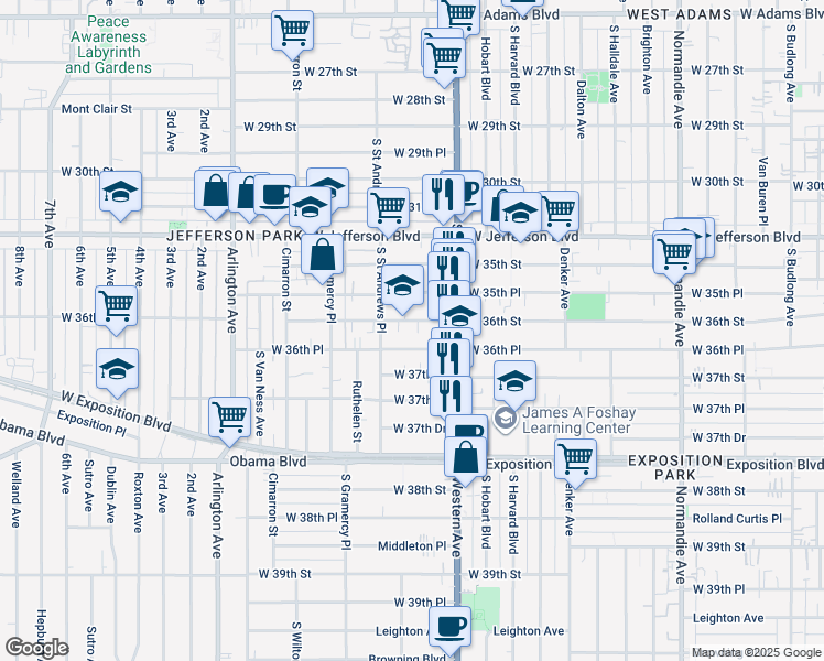 map of restaurants, bars, coffee shops, grocery stores, and more near in Los Angeles