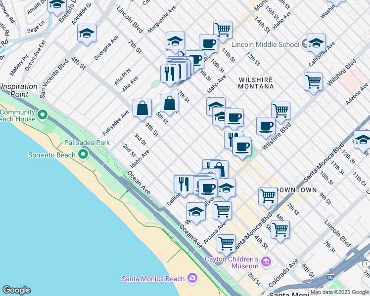 map of restaurants, bars, coffee shops, grocery stores, and more near 930 5th Street in Santa Monica