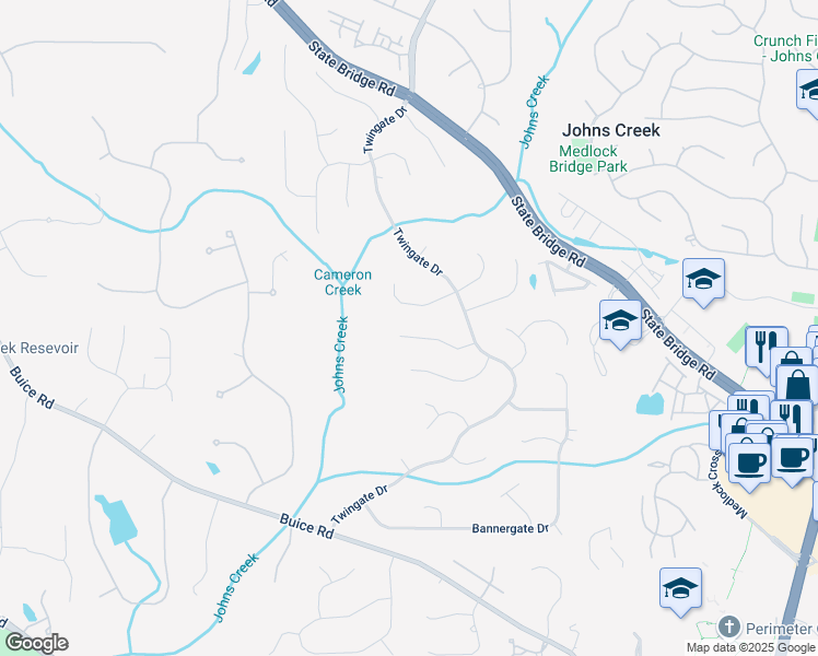 map of restaurants, bars, coffee shops, grocery stores, and more near 865 Mount Katahdin Trail in Alpharetta