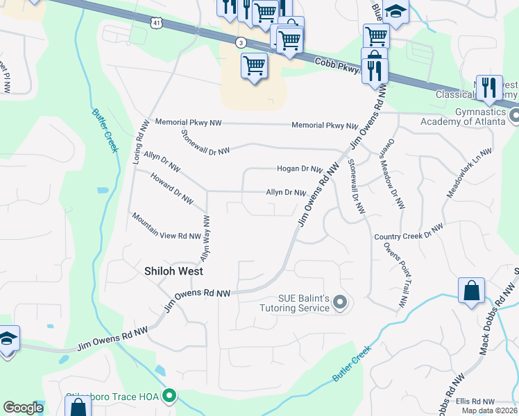 map of restaurants, bars, coffee shops, grocery stores, and more near 2814 Magnolia Creek Drive Northwest in Kennesaw