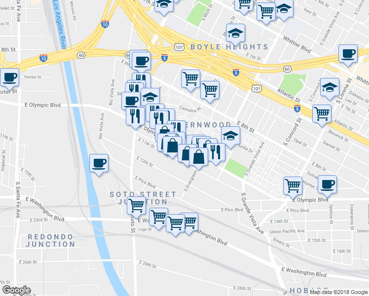map of restaurants, bars, coffee shops, grocery stores, and more near 1375 Camulos Street in Los Angeles