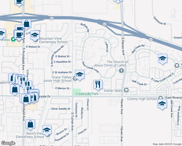 map of restaurants, bars, coffee shops, grocery stores, and more near 3216 Ashgate Way in Ontario