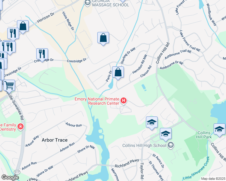 map of restaurants, bars, coffee shops, grocery stores, and more near 132 Clarion Road in Lawrenceville
