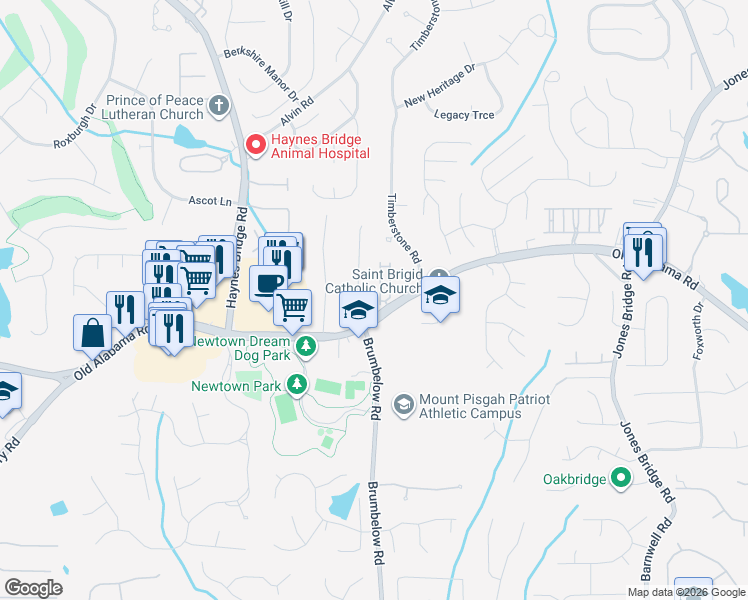 map of restaurants, bars, coffee shops, grocery stores, and more near 9975 Feather Sound Court in Alpharetta