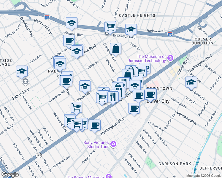 map of restaurants, bars, coffee shops, grocery stores, and more near 3734 Vinton Avenue in Los Angeles