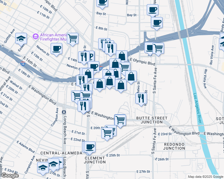 map of restaurants, bars, coffee shops, grocery stores, and more near 1930 East 15th Street in Los Angeles