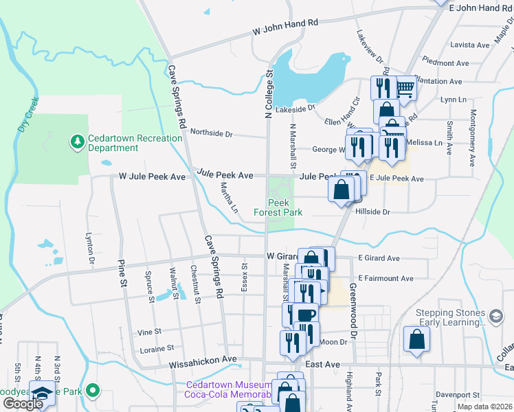 map of restaurants, bars, coffee shops, grocery stores, and more near 609 North College Street in Cedartown