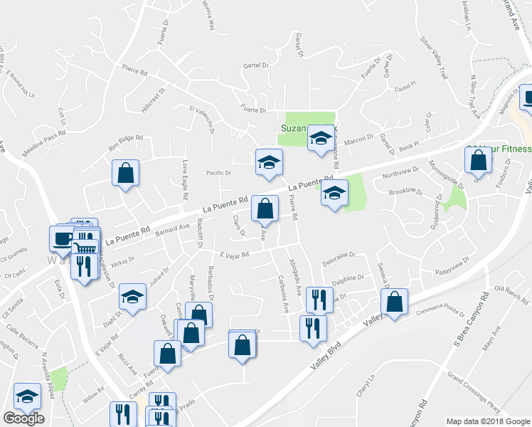 map of restaurants, bars, coffee shops, grocery stores, and more near 470 Carbonia Avenue in Walnut