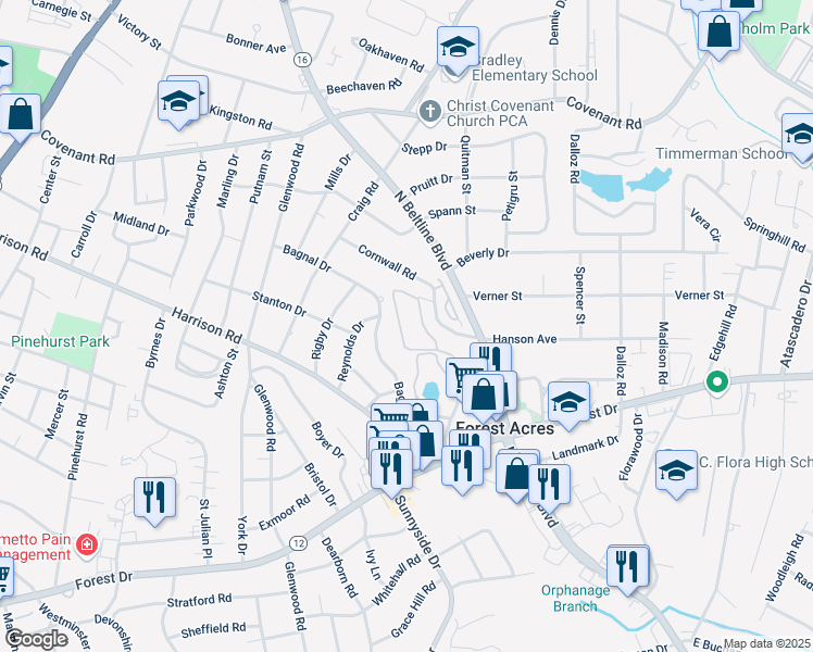 map of restaurants, bars, coffee shops, grocery stores, and more near 14 Quinine Hill in Columbia