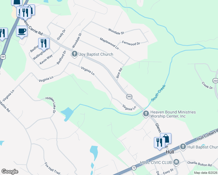 map of restaurants, bars, coffee shops, grocery stores, and more near 1163 Virginia Lane in Hull